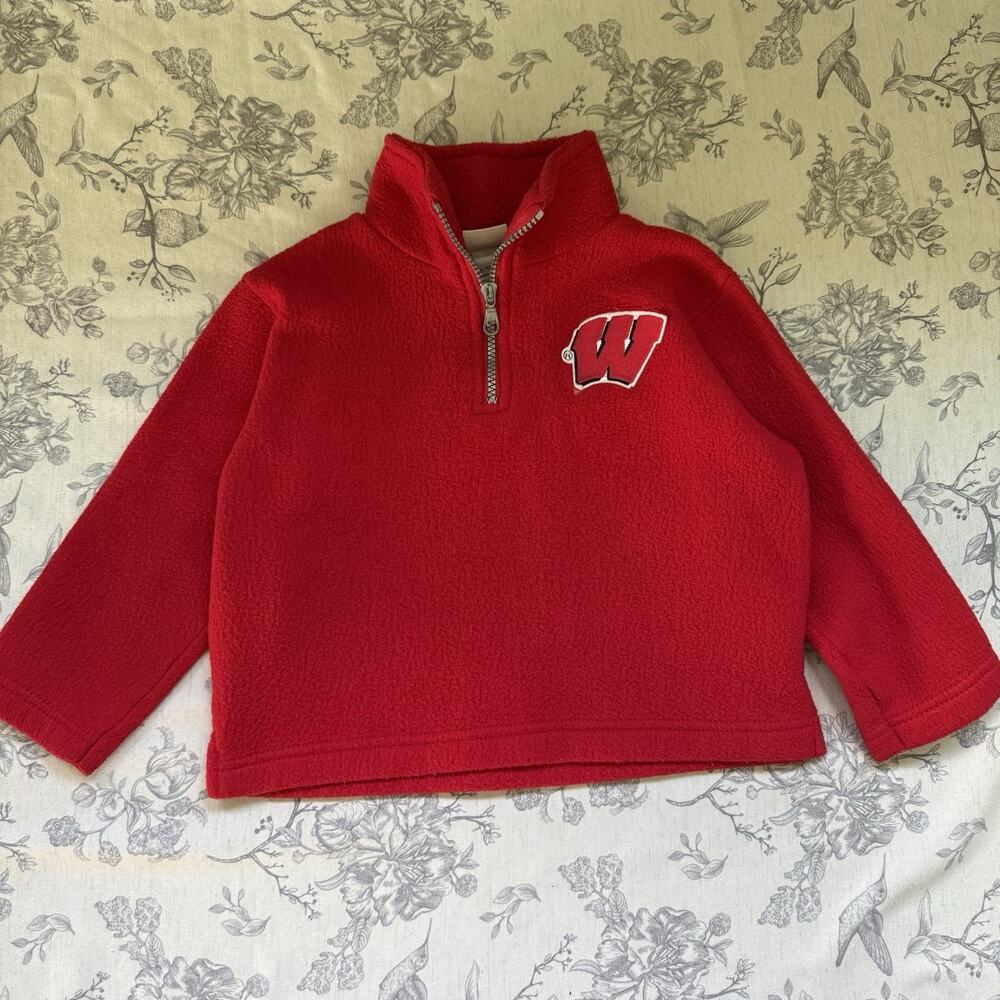 Vtg Majestic Wisconsin Badgers Jacket Red Youth XS 4T Fleece 1/4 Zip Pullover